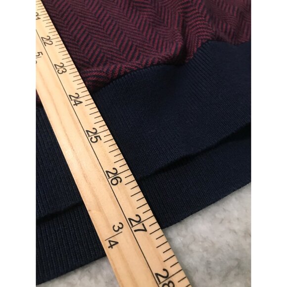 Lands End Quarter Zip Pullover Mens XL Deep Maroon Navy Blue Chevron Stripe - Picture 7 of 8